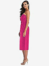 Side View Thumbnail - Think Pink Strapless Bow-Waist Pleated Satin Pencil Dress with Pockets