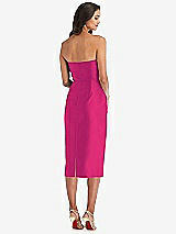 Rear View Thumbnail - Think Pink Strapless Bow-Waist Pleated Satin Pencil Dress with Pockets