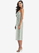 Side View Thumbnail - Willow Green Strapless Bow-Waist Pleated Satin Pencil Dress with Pockets