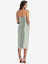 Rear View Thumbnail - Willow Green Strapless Bow-Waist Pleated Satin Pencil Dress with Pockets
