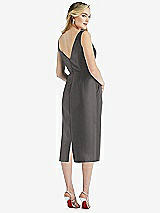Rear View Thumbnail - Caviar Gray Sleeveless Bow-Waist Pleated Satin Pencil Dress with Pockets