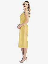 Side View Thumbnail - Maize Sleeveless Bow-Waist Pleated Satin Pencil Dress with Pockets