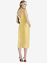 Rear View Thumbnail - Maize Sleeveless Bow-Waist Pleated Satin Pencil Dress with Pockets