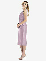 Side View Thumbnail - Suede Rose Sleeveless Bow-Waist Pleated Satin Pencil Dress with Pockets