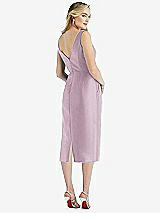 Rear View Thumbnail - Suede Rose Sleeveless Bow-Waist Pleated Satin Pencil Dress with Pockets