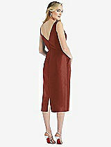 Rear View Thumbnail - Auburn Moon Sleeveless Bow-Waist Pleated Satin Pencil Dress with Pockets