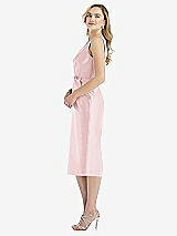 Side View Thumbnail - Ballet Pink Sleeveless Bow-Waist Pleated Satin Pencil Dress with Pockets