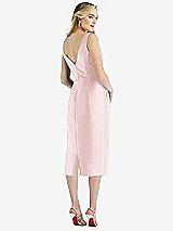 Rear View Thumbnail - Ballet Pink Sleeveless Bow-Waist Pleated Satin Pencil Dress with Pockets