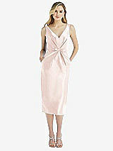 Front View Thumbnail - Blush Sleeveless Bow-Waist Pleated Satin Pencil Dress with Pockets