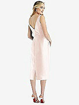 Rear View Thumbnail - Blush Sleeveless Bow-Waist Pleated Satin Pencil Dress with Pockets