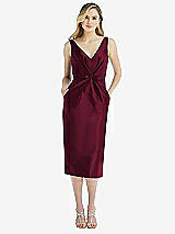 Front View Thumbnail - Cabernet Sleeveless Bow-Waist Pleated Satin Pencil Dress with Pockets