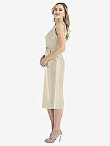 Side View Thumbnail - Champagne Sleeveless Bow-Waist Pleated Satin Pencil Dress with Pockets