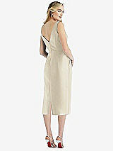 Rear View Thumbnail - Champagne Sleeveless Bow-Waist Pleated Satin Pencil Dress with Pockets