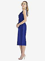 Side View Thumbnail - Cobalt Blue Sleeveless Bow-Waist Pleated Satin Pencil Dress with Pockets