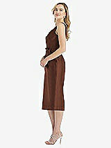 Side View Thumbnail - Cognac Sleeveless Bow-Waist Pleated Satin Pencil Dress with Pockets