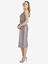 Side View Thumbnail - Cashmere Gray Sleeveless Bow-Waist Pleated Satin Pencil Dress with Pockets