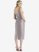 Rear View Thumbnail - Cashmere Gray Sleeveless Bow-Waist Pleated Satin Pencil Dress with Pockets
