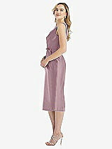 Side View Thumbnail - Dusty Rose Sleeveless Bow-Waist Pleated Satin Pencil Dress with Pockets