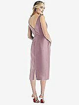 Rear View Thumbnail - Dusty Rose Sleeveless Bow-Waist Pleated Satin Pencil Dress with Pockets