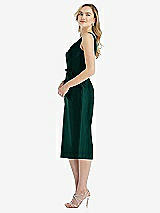 Side View Thumbnail - Evergreen Sleeveless Bow-Waist Pleated Satin Pencil Dress with Pockets