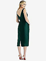Rear View Thumbnail - Evergreen Sleeveless Bow-Waist Pleated Satin Pencil Dress with Pockets