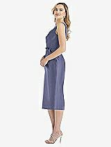 Side View Thumbnail - French Blue Sleeveless Bow-Waist Pleated Satin Pencil Dress with Pockets