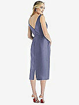 Rear View Thumbnail - French Blue Sleeveless Bow-Waist Pleated Satin Pencil Dress with Pockets