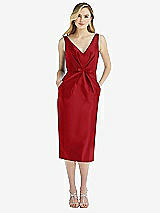 Front View Thumbnail - Garnet Sleeveless Bow-Waist Pleated Satin Pencil Dress with Pockets