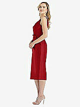 Side View Thumbnail - Garnet Sleeveless Bow-Waist Pleated Satin Pencil Dress with Pockets