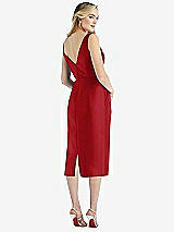 Rear View Thumbnail - Garnet Sleeveless Bow-Waist Pleated Satin Pencil Dress with Pockets