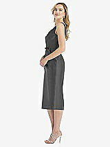 Side View Thumbnail - Gunmetal Sleeveless Bow-Waist Pleated Satin Pencil Dress with Pockets