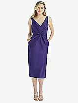 Front View Thumbnail - Grape Sleeveless Bow-Waist Pleated Satin Pencil Dress with Pockets