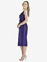 Side View Thumbnail - Grape Sleeveless Bow-Waist Pleated Satin Pencil Dress with Pockets