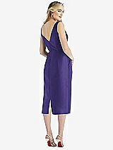 Rear View Thumbnail - Grape Sleeveless Bow-Waist Pleated Satin Pencil Dress with Pockets
