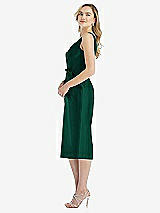 Side View Thumbnail - Hunter Green Sleeveless Bow-Waist Pleated Satin Pencil Dress with Pockets