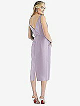 Rear View Thumbnail - Lilac Haze Sleeveless Bow-Waist Pleated Satin Pencil Dress with Pockets