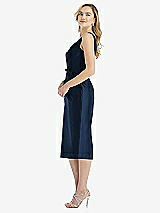 Side View Thumbnail - Midnight Navy Sleeveless Bow-Waist Pleated Satin Pencil Dress with Pockets