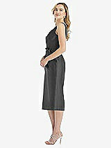 Side View Thumbnail - Pewter Sleeveless Bow-Waist Pleated Satin Pencil Dress with Pockets