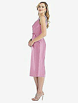 Side View Thumbnail - Powder Pink Sleeveless Bow-Waist Pleated Satin Pencil Dress with Pockets