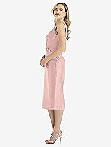 Side View Thumbnail - Rose - PANTONE Rose Quartz Sleeveless Bow-Waist Pleated Satin Pencil Dress with Pockets