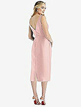Rear View Thumbnail - Rose - PANTONE Rose Quartz Sleeveless Bow-Waist Pleated Satin Pencil Dress with Pockets