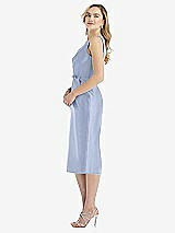 Side View Thumbnail - Sky Blue Sleeveless Bow-Waist Pleated Satin Pencil Dress with Pockets