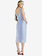 Rear View Thumbnail - Sky Blue Sleeveless Bow-Waist Pleated Satin Pencil Dress with Pockets