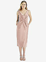 Front View Thumbnail - Toasted Sugar Sleeveless Bow-Waist Pleated Satin Pencil Dress with Pockets
