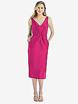 Front View Thumbnail - Think Pink Sleeveless Bow-Waist Pleated Satin Pencil Dress with Pockets
