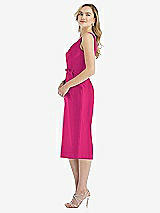 Side View Thumbnail - Think Pink Sleeveless Bow-Waist Pleated Satin Pencil Dress with Pockets