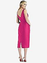 Rear View Thumbnail - Think Pink Sleeveless Bow-Waist Pleated Satin Pencil Dress with Pockets