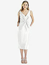 Front View Thumbnail - White Sleeveless Bow-Waist Pleated Satin Pencil Dress with Pockets