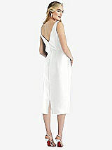 Rear View Thumbnail - White Sleeveless Bow-Waist Pleated Satin Pencil Dress with Pockets