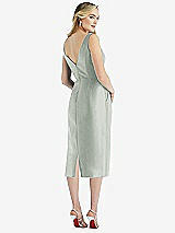 Rear View Thumbnail - Willow Green Sleeveless Bow-Waist Pleated Satin Pencil Dress with Pockets